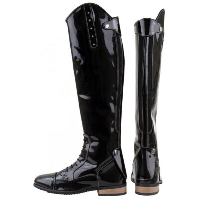 Unisex Kids Horse Riding Boots Patent Leather Zip Lace Up Child