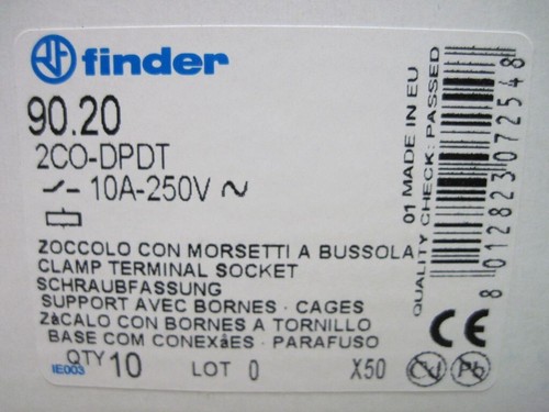 Finder 90,20 DIN Halterung Relaisbuchse 10A 250V 8pin 2CO - DPDT ***BOX MIT 10*** - Bild 3 von 8