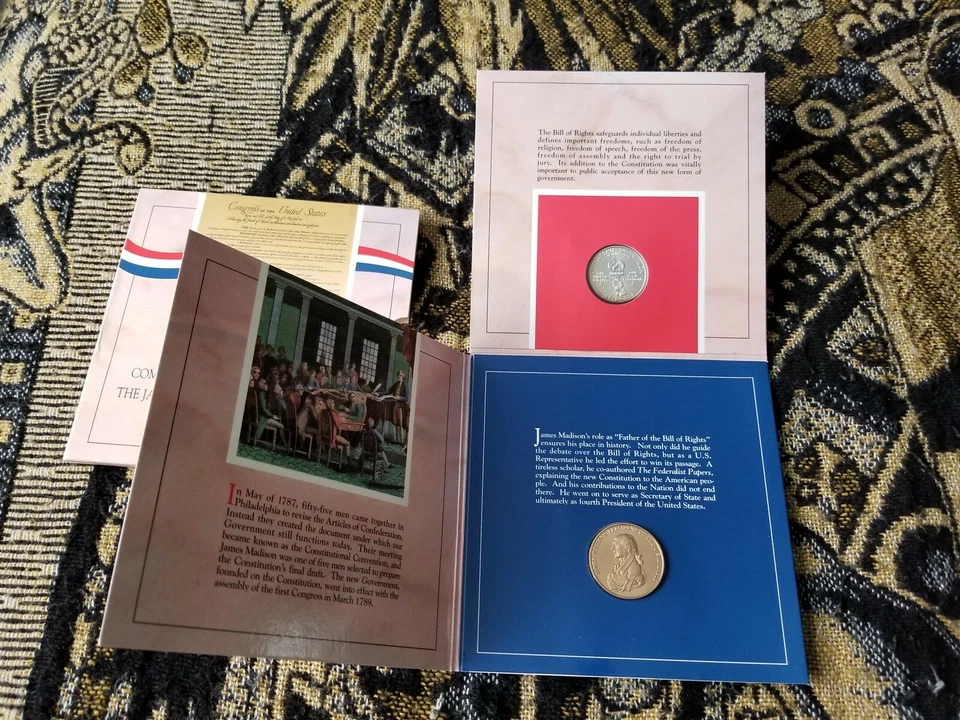 USA Bill of Rights Silver Half Dollar & James Madison Bronze Medal - Image 4 of 4