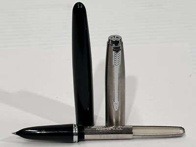 Vintage Parker 45 Made in USA Fountain Pen Black & Chrome No Ink