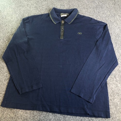 Salvatore Ferragamo Polo Uomo Grande Blu Cerniera Manica Corta Lunga Italia - Foto 3 di 9
