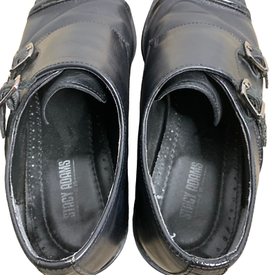 Stacy Adams Leather Double Monk Strap Shoes Mens 9.5 Black 
