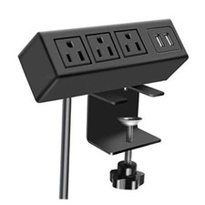 3 Outlet Desk Clamp Power Strip with USB Ports, Desktop Power Strip 6FT Black