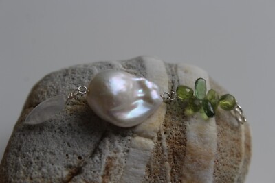 Pendentif Perle Baroque Rose Avec Citrine Et Grenat - Argent 925, Création Rose-Mimosa | Bijou Pierres Précieuses