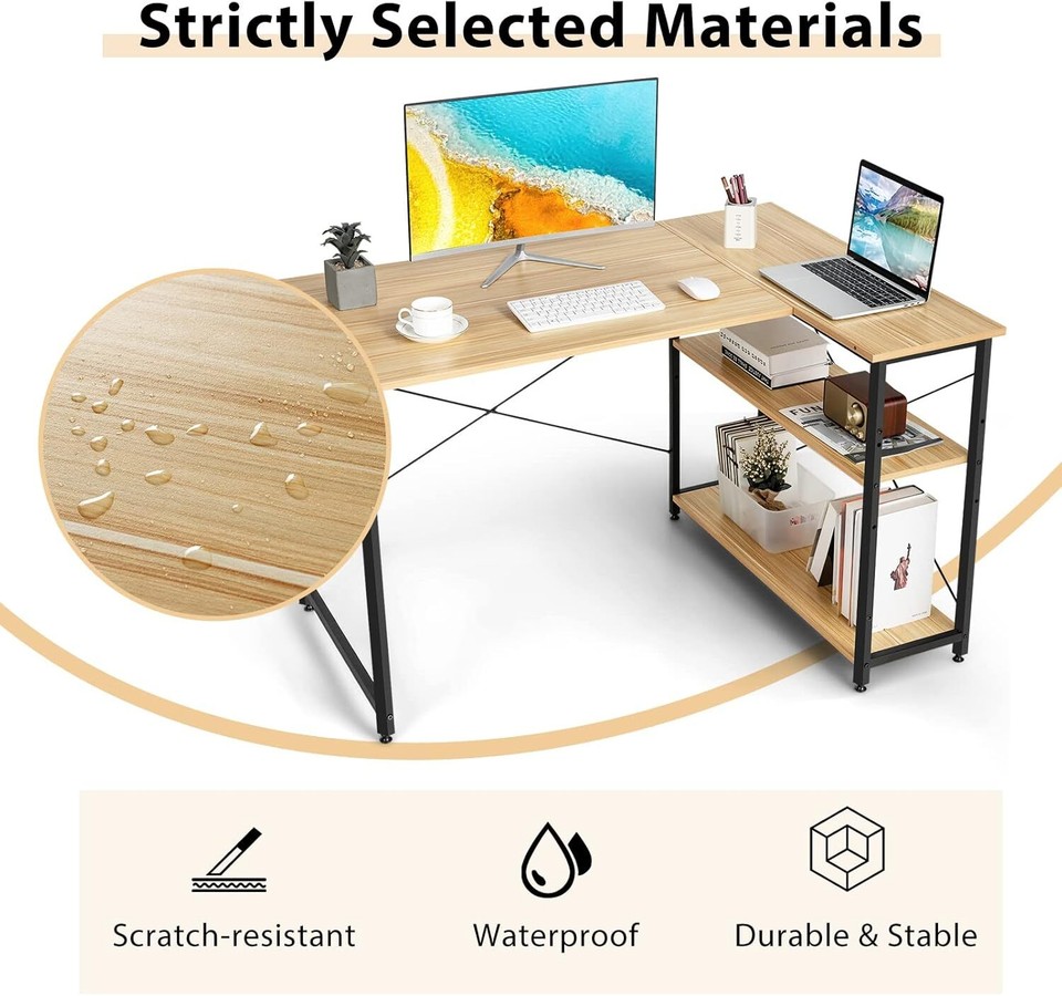 LShaped Computer Desk with Reversible Shelves, 48 Inch Corner Computer