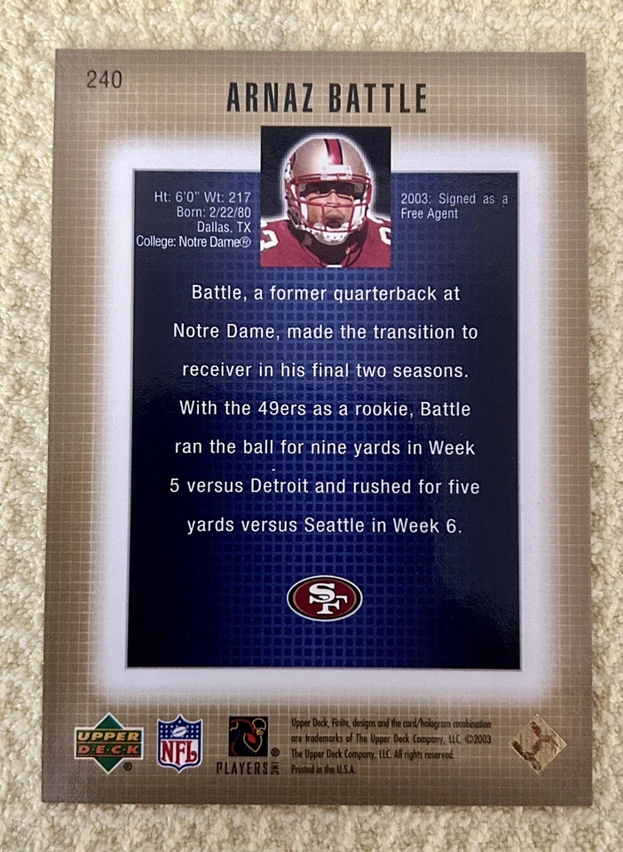 2003 Upper Deck Finite Gold /50 Arnaz Battle #240 Rookie RC Level 1 - Image 2 of 2