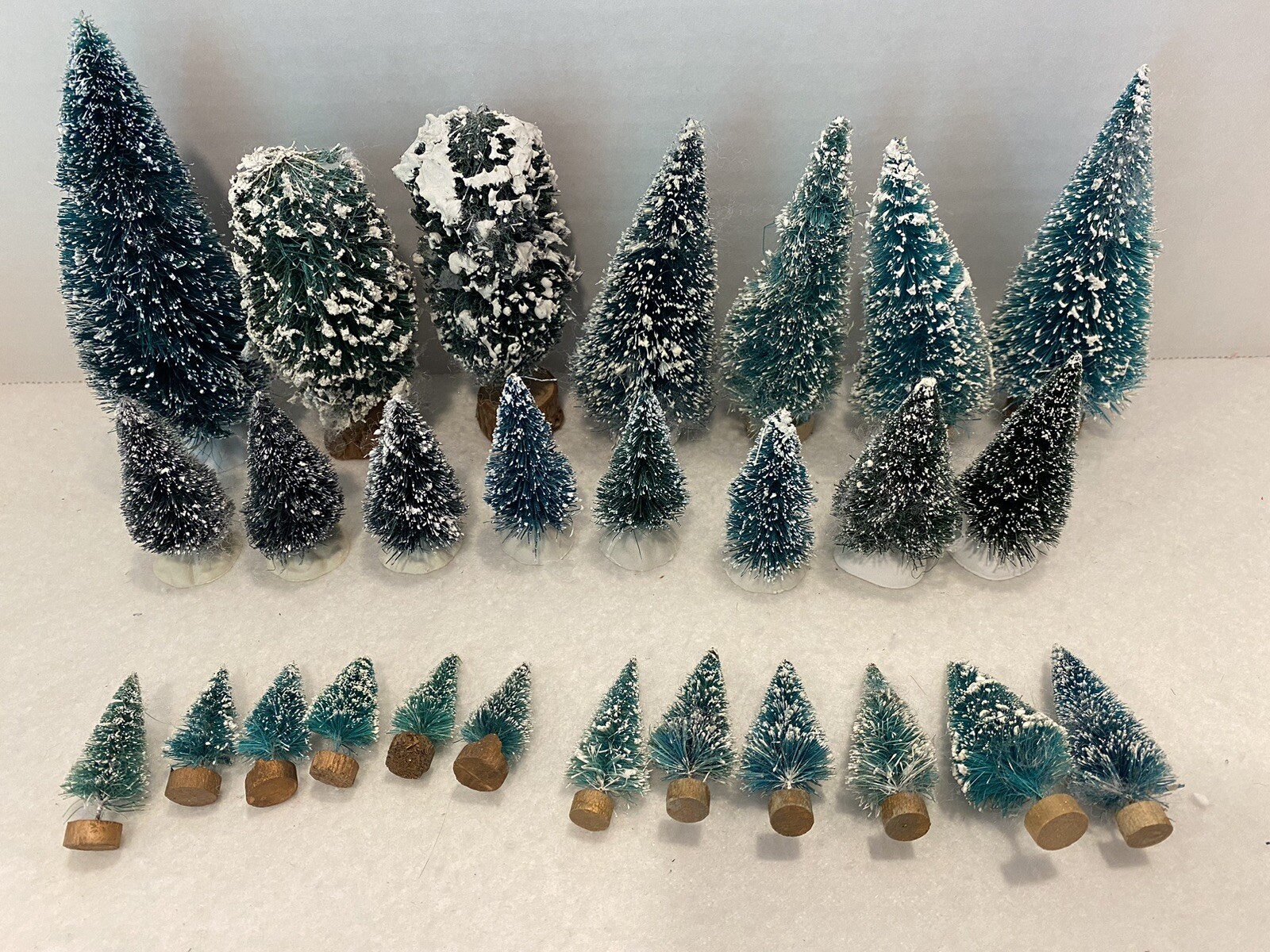 Vintage Dept 56 & Lemax Lot of 27 Snow-Flecked Trees 1-3/4 to 5-1/2 Inches Preowned  