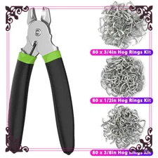 Straight Hog Ring Pliers 240Pcs 3/4 1/2 3/8 inch Rings Kit Upholstery Seat Cover