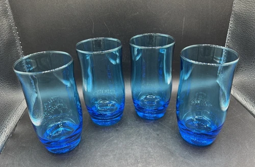 Vtg ANCHOR HOCKING Flair Electric Blue Laser Tumblers Glasses 4 Pc Set