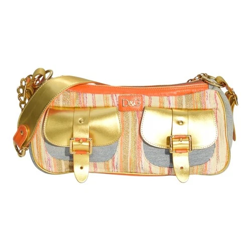 Dolce & Gabbana Y2K Multicolor Striped Shoulder Bag  Gold Leather & Chain Strap