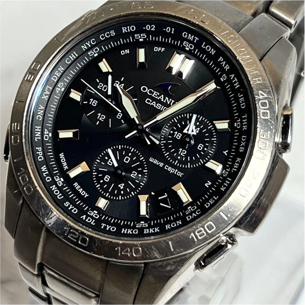 Casio Oceanus OCW-600 Titanio Radiocontrolado Cronógrafo Negro Azul Marino Dial