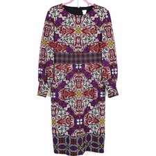 Chicos Moroccan Midi Dress Purple Red Boho Paisley Floral Long Sleeve 1 (8/10)