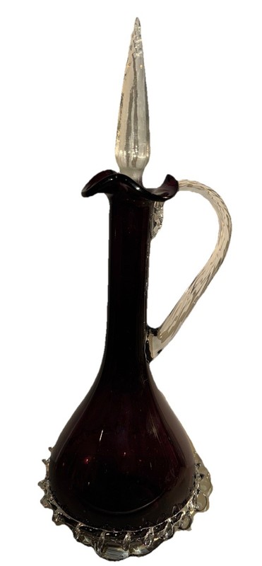 Vintage Empoli Art Glass Amethyst Purple Genie Bottle Decanter w/ Stopper