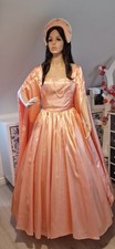  Tudor style Peach Gown with very long Sleeves + matching Headdress size 14   
