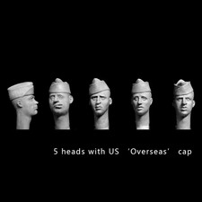 1/35 Scale WW2 US Soldier Head Set Resin Model Figure Accessory Overseas Cap x5