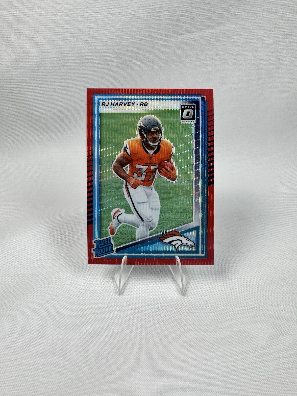2025 Panini Donruss - Rated Rookie RJ Harvey #312 Optic Preview Red Wave Prizm 