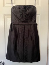 betsey johnson black strapless cocktail dress with belt, pleated, size 6