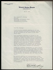 1 PAGE TYPED LETTER SIGNED BY HUMPHREY. By Senator Humphrey, Hubert H. 
