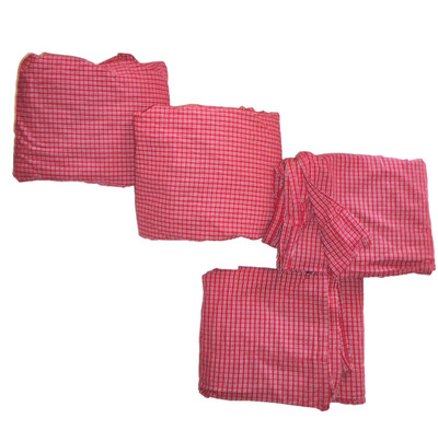NAUTICA RED CANVAS TATTERSALL plaid (4p) TWIN FITTED & flat SHEETS set