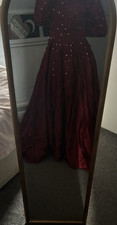 Red Long Sleeve Bridesmaid/ Prom Dress with Pearl Embellishments, Regular Size