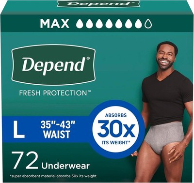 Depend Fresh Protection Adult Underwear for Men Gray, 72 Count (2 Packs of 36)