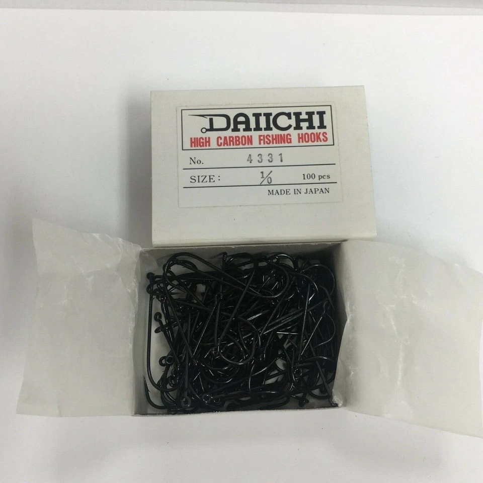 Daiichi Fly Tying High Carbon Fishing Hooks Black 100 pcs per Box 4331 Size 1/0 - Image 2 of 4
