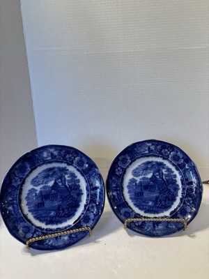 TWO FLOW BLUE PLATES ADAMS ENGLAND ''ITALIAN SCENERY''