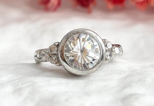 Solitaire CZ Gemstone Cutout Shank Sterling Silver 925 Vintage Ring - sz 5