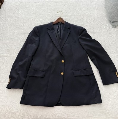 Brooks Brothers Navy Blue Gold Metal Buttons Wool Cashmere Blazer Jacket 46L
