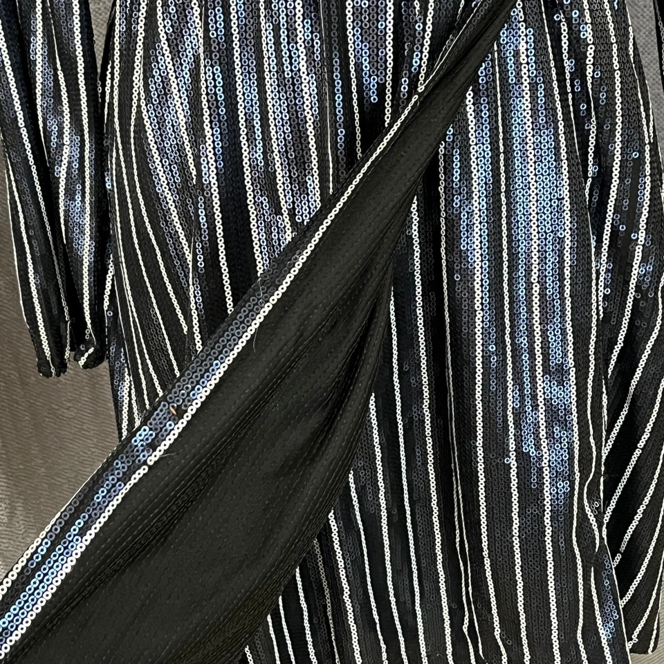 JACK by BB Dakota Sequin Mini Dress Black White Stripe XS Glam Cocktail Party - Image 4 of 4