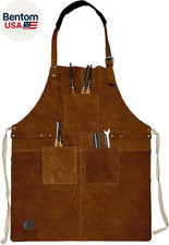 Leather Grill Work Apron with Tool Pockets Adjustable up to XXL for Men Wome