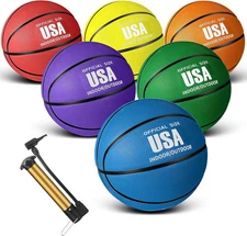 Jenaai 6 Pcs Rubber Basketballs Official Size Bulk 7, Colorful 