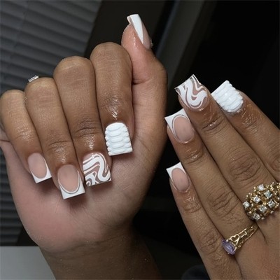24Pcs Square Nail Tips Designs Fake Nail Press On Nail Artificial False Nail