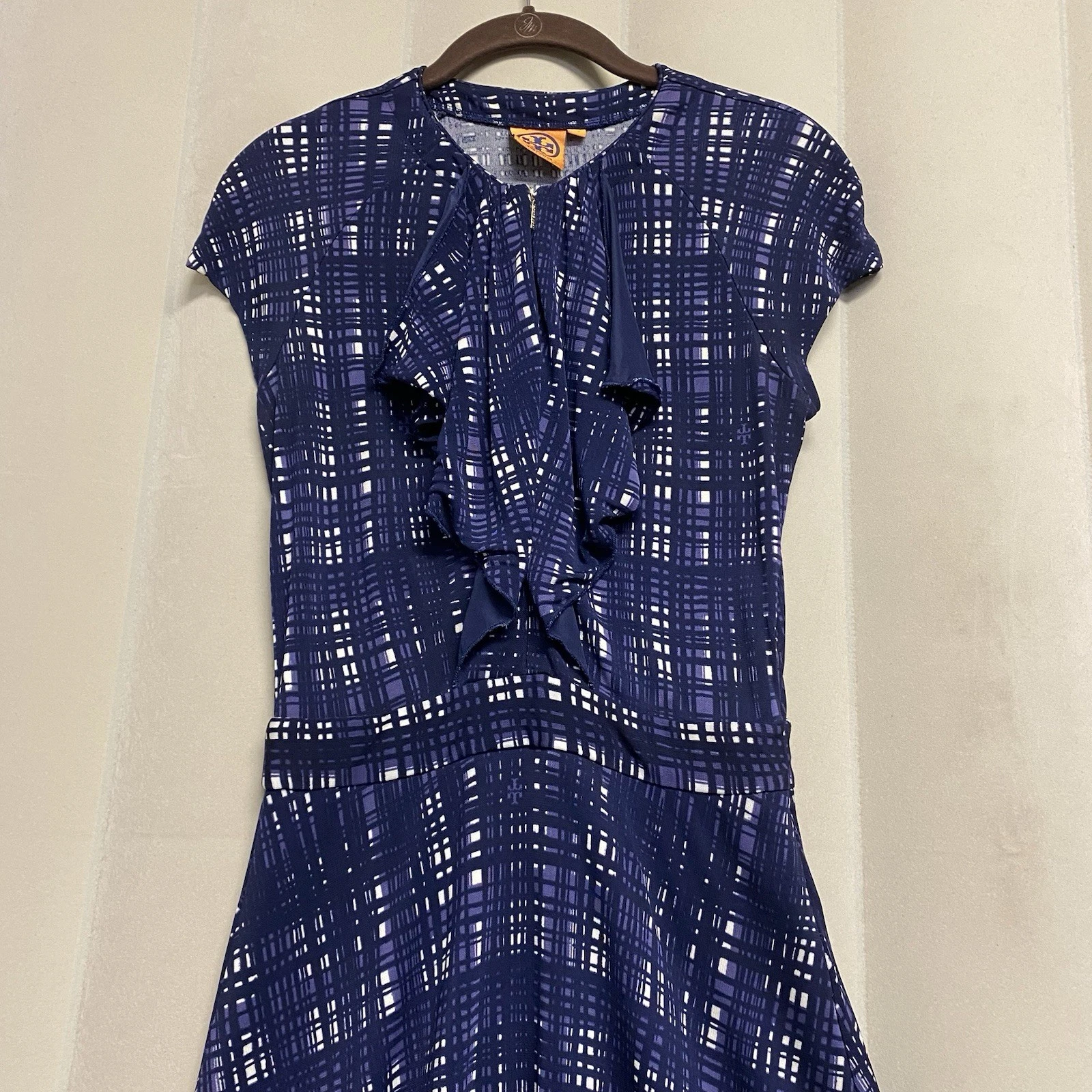 Abito donna Tory Burch Clementine XS a quadri con volant designer lusso femminile