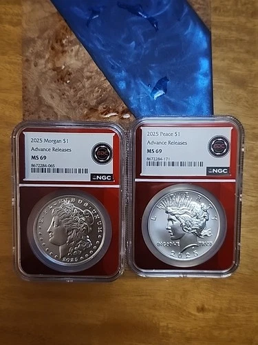 2025 $1 Morgan and Peace Silver Dollar 2pc Set NGC  MS69