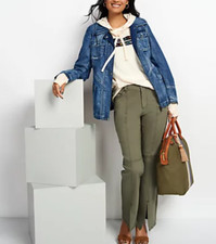 Peace Love World - Front Slit Twill Jeans - Rosemary Green - 98 Cotton