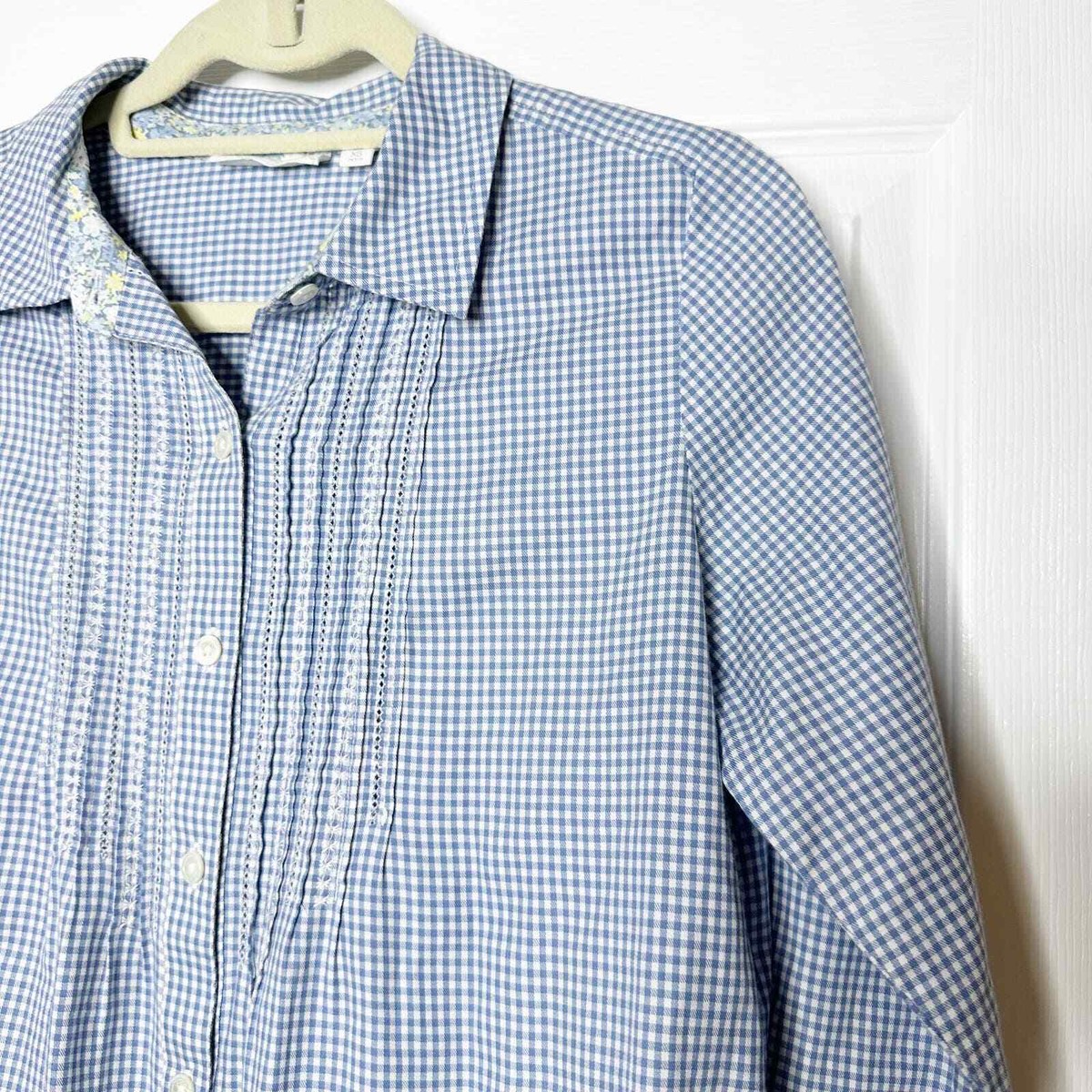 J. JILL Uncommon Threads XS Petite Mini Check Button Down Shirt Pleated Career View 2