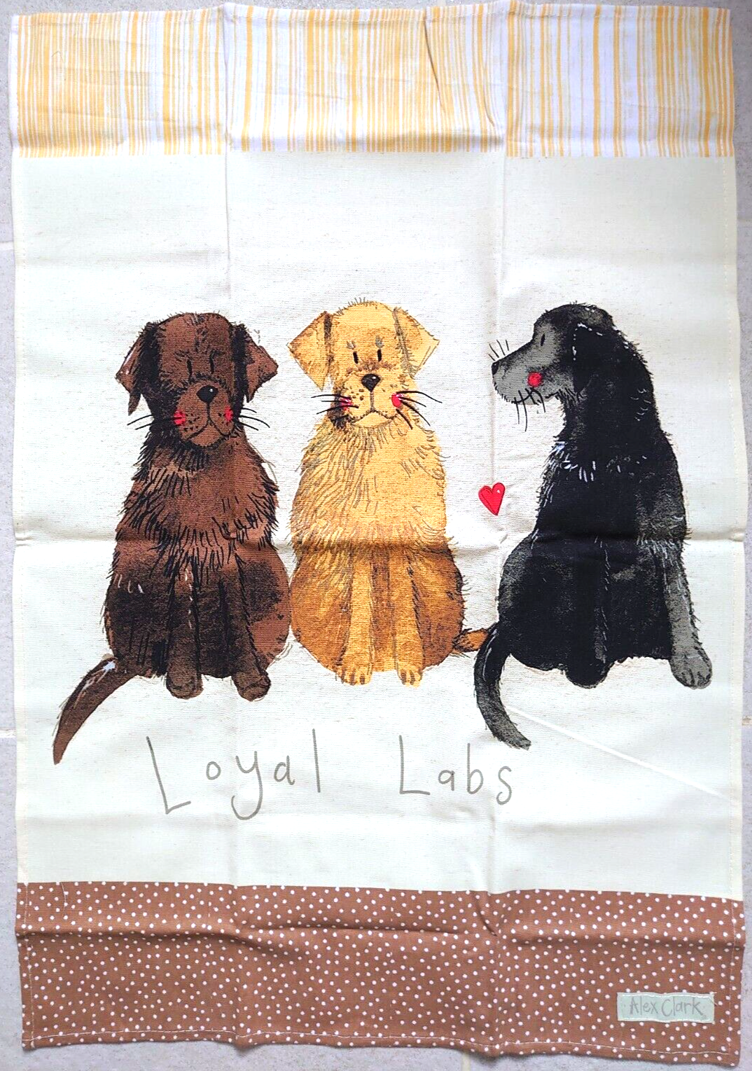 Tea-Towel Labradors 45 x 65cm  (18"" x 26"") - 100% Cotton with loop hanger