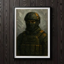 Tactical Operator Oil-Style Poster Gamer Art with Fine Art Aesthetic