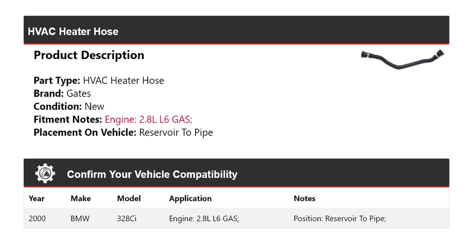 BMW 328Ci 2000 2,8 L L6 gas climatizador manguera depósito a puertas de tubería Foto 2 de 3