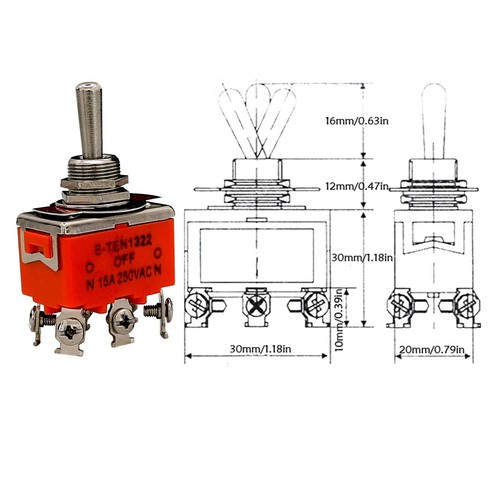 E-TEN1322 Toggle Switch 6 Pin 3 Position (ON)-OFF-(ON) Go Kart ATV | eBay