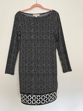 Michael Michael Kors Women's Jersey Shift Long Sleeve Dress Black White Size M
