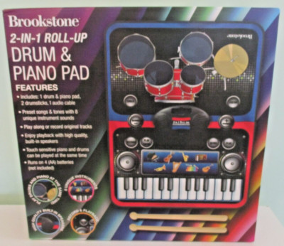 NEW, Brookstone Two-In-One Roll-Up Electronic Drum & Piano Pad w/ Drumsticks