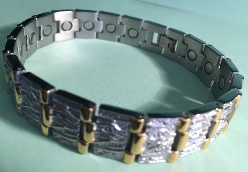 8.5" "SURGICAL STAINLESS STEEL MAGNETIC MAN BRACEELET SLIVER & GOLD (ADJUSTABLE - Picture 102 of 245