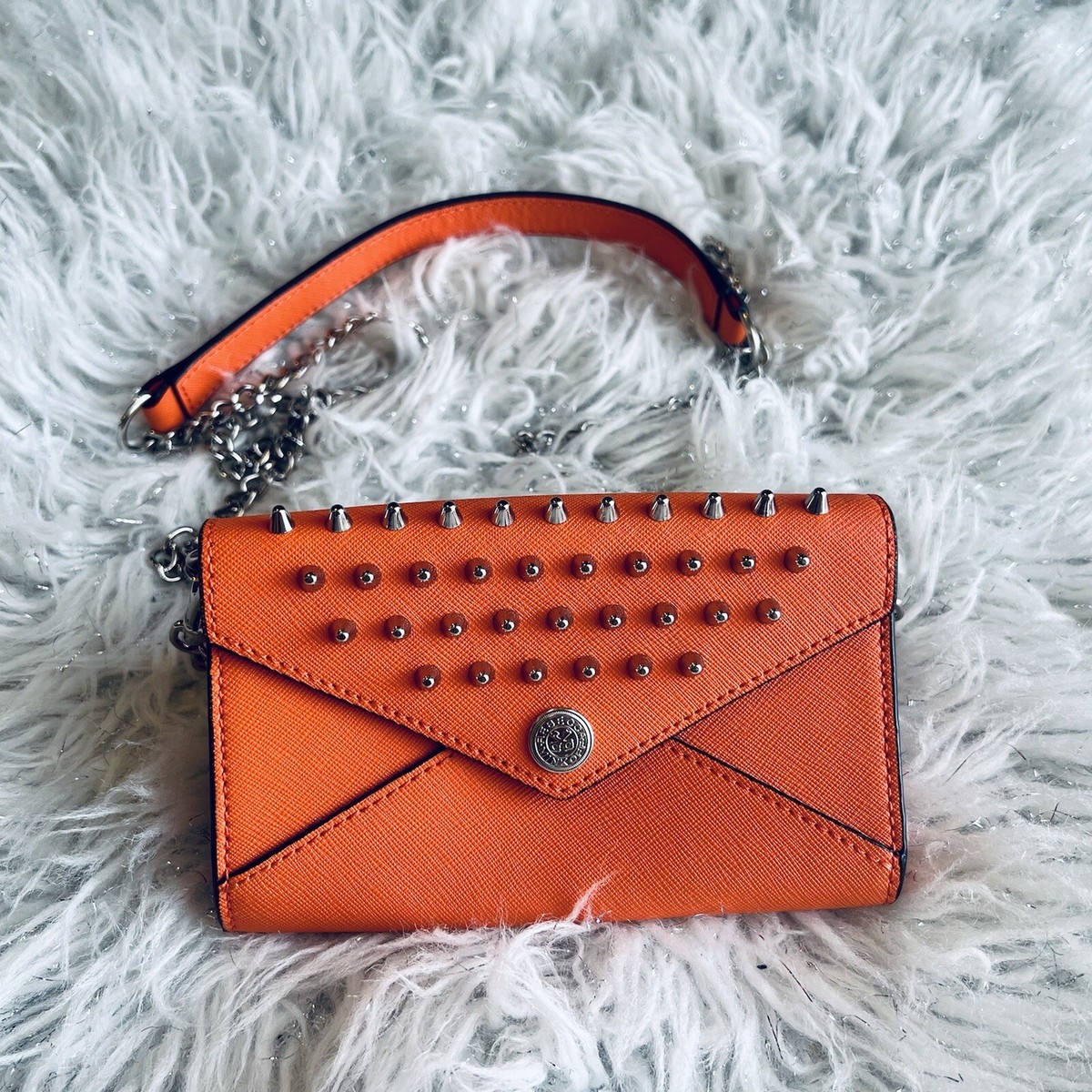 Rebecca Minkoff Leather Spiked Studded Crossbody Orange