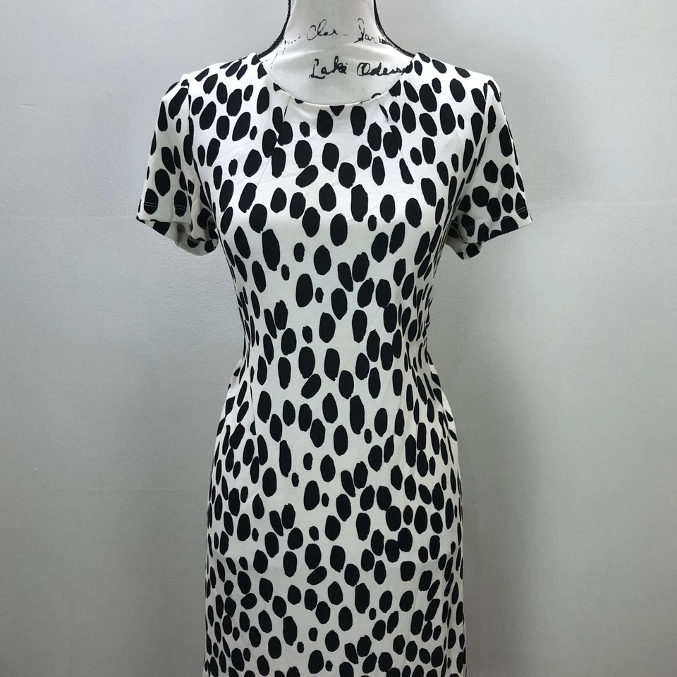 Vestido Vaina H&M Cuello Redondo Manga Corta Cremallera Trasera Blanco Lunares Para Mujer Talla S Foto 2 de 4