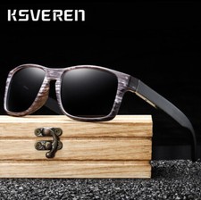 Wood Polarized Square Sunglasses Men Women Wooden Temple Outdoor Glasses New