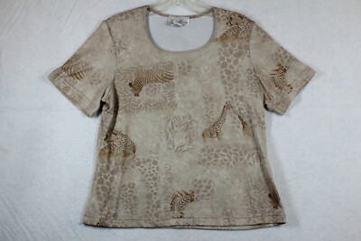 Fred David Tshirt Small S Petite Stretch Short Sleeve Giraffe Safari Zebra 