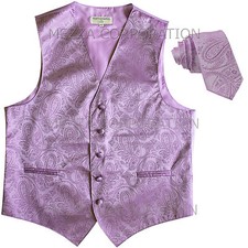 New Men's paisley formal wedding Tuxedo Vest Waistcoat  Necktie Lavender party