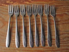 Eight International Silco Stainless Flatware Mardi Gras Cocktail Forks - INS 90